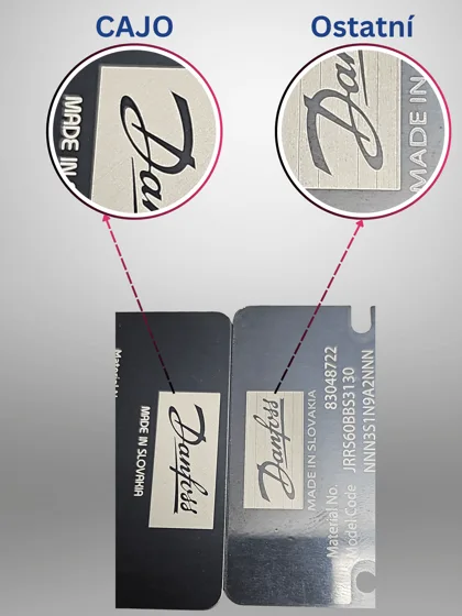 Cajo vs. běžný laser: logo a text