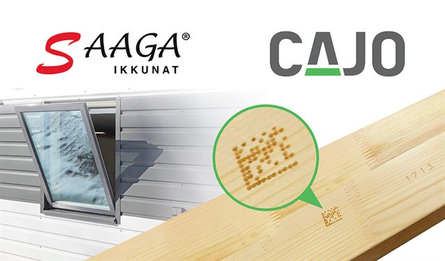 Kouřové okno SAAGA a DataMatrix vypálený laserem do dřevěného profilu